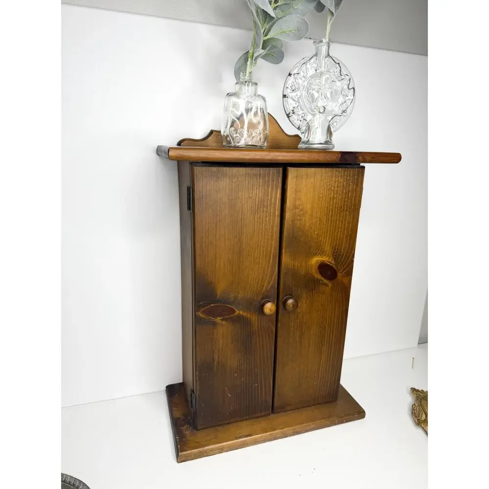 Large Vintage Wooden Jewelry box with drawer and hangers double doors